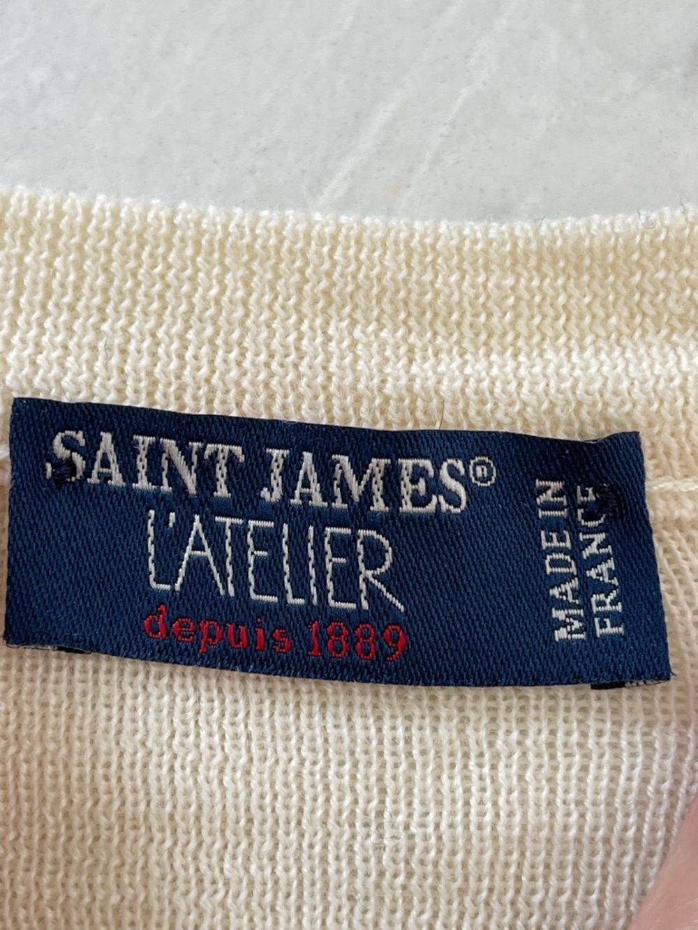 SAINT JAMES FRANCE Cream & Navy Nautical Striped Crewneck Wool Sweater, S (4-6) - Picture 6 of 13
